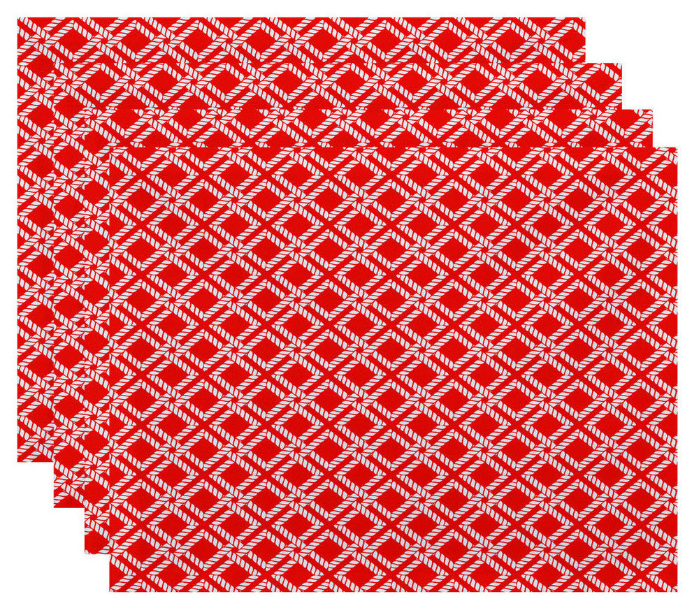 18"x14" Rope Rigging, Geometric Print Placemat, Red-Orange, Set of 4