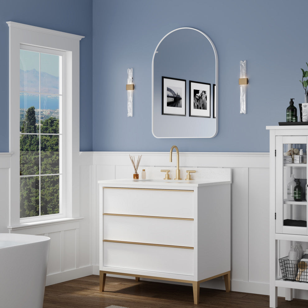 24"x36" Arched Bathroom Wall-mounted Mirror with Aluminum Frame, White