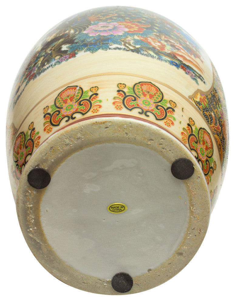 14" Satsuma Peacock Porcelain Tung Chi Vase