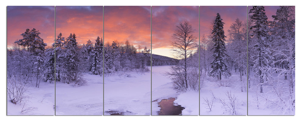Finnish Lapland Trees in Winter, Landscape Canvas Art Print, 70"x28", 6 Panels