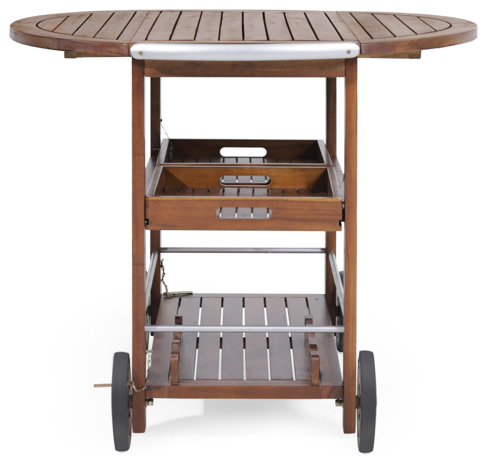 GDF Studio Cyndy Farmhouse Cottage Dark Oak Acacia Wood Bar Cart