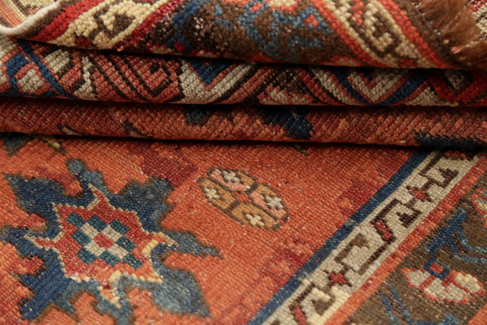 Consigned, Antique Russian Oriental Traditional Handmade Area Rug, Orange, 3x5