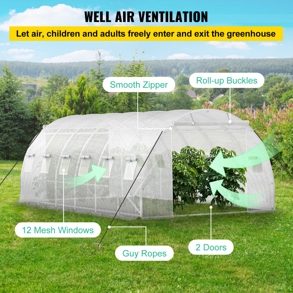 VEVOR Walk-in Tunnel Greenhouse Galvanized Frame & Waterproof Cover 20x10x7 ft