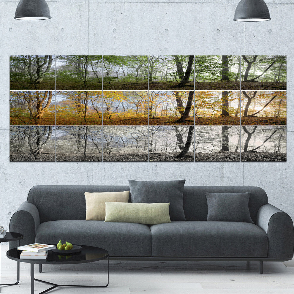 Three Seasons Forest Panorama, Landscape Canvas Art Print, 70"x28", 6 Panels