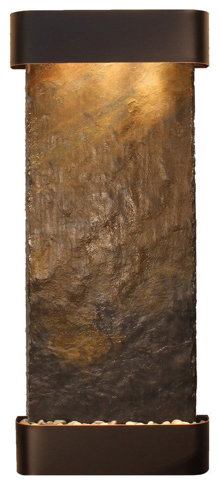 Inspiration Falls Water Fountain, Multi-Color Slate, Blackened Copper, Round