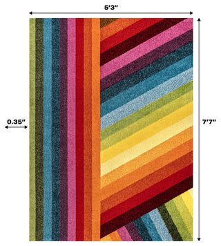 Retro Rainbow Contemporary Stripe Multi 8 ft. x 10 ft. Area Rug