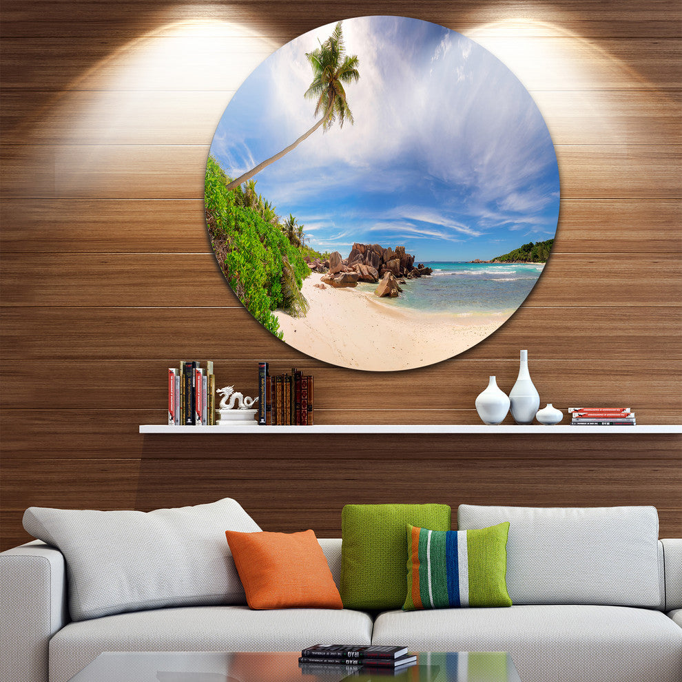 Beautiful Beach At La Digue Seychelles, Seashore Round Wall Art, 23"