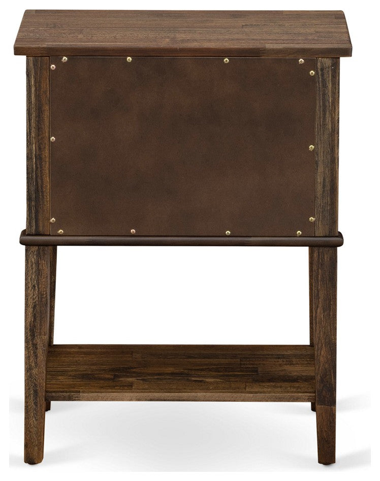 Wood Side Table, 2 Wood Drawers, Distressed Jacobean Finish