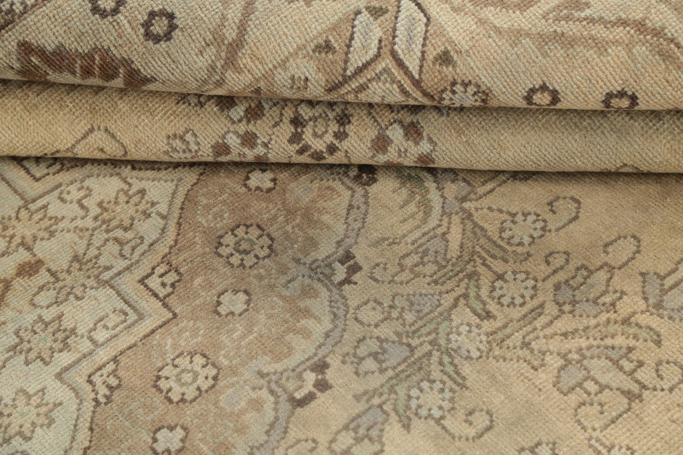 Consigned, Traditional Vintage Faded Handmade Persian Area Rug, Beige, 6x10