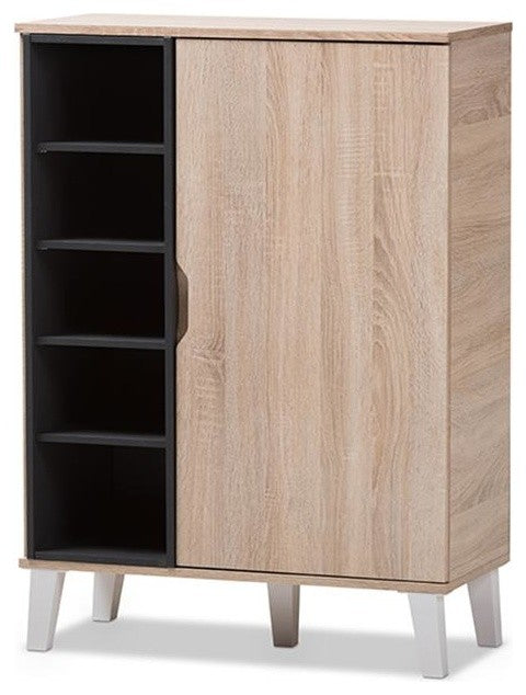 Adelina Mid-Century Oak and Gray Wood Shoe Cabinet