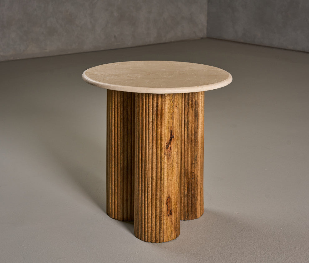 Hayden Modern Marble + Wood Round End Table