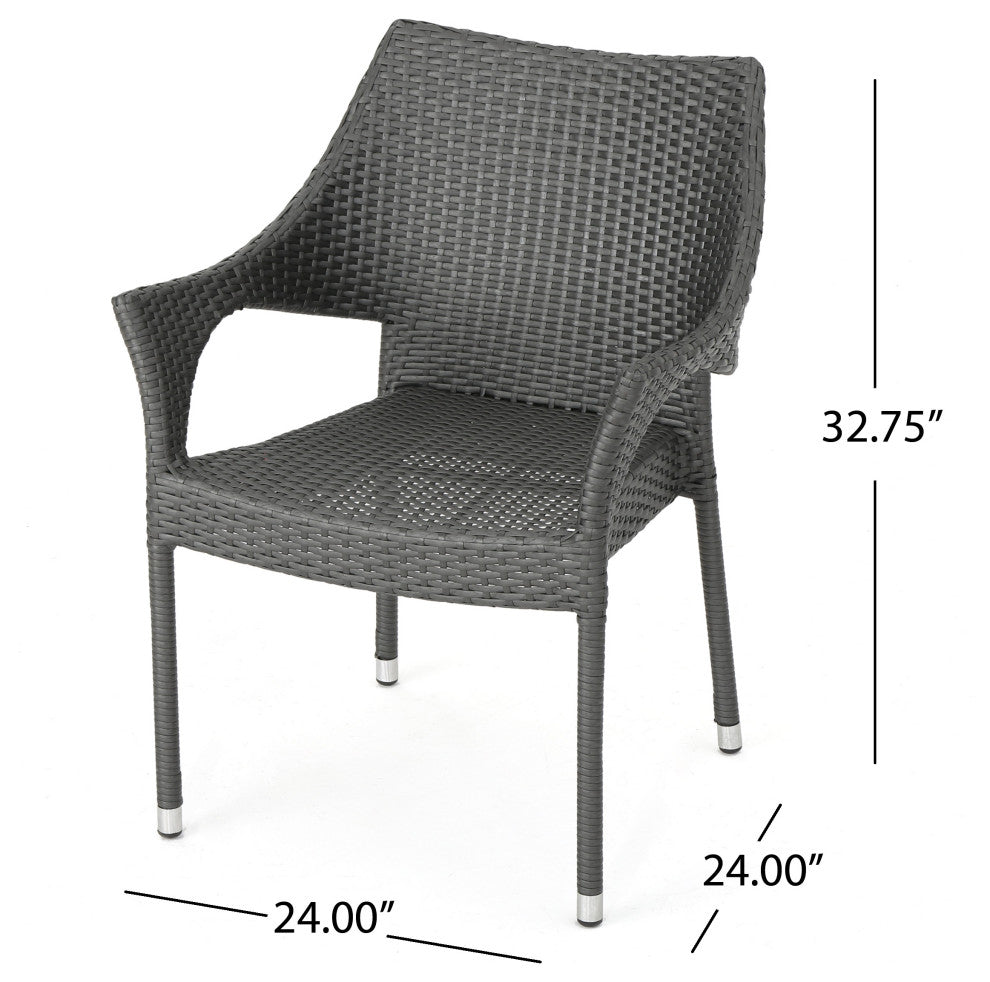 GDF Studio 5-Piece Nix Outdoor Wood and Wicker Dining Set, Gray Finish/Gray