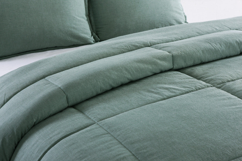 Washed Cotton Comforter Mini Set, Green, Twin