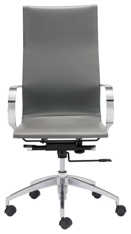 Computer Work High BackChair, Faux Vinyl Leather, Gray, Silver, Home Office