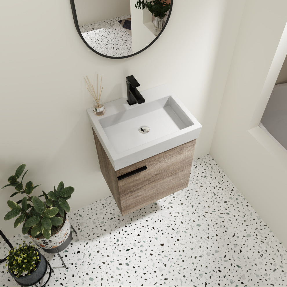 BNK Minimalist Wall-Mounted Bathroom Vanity with Ceramic Basin