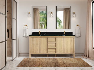 Elizabeth Oak 72" Double Sink Vanity, White 2" Calacatta Black