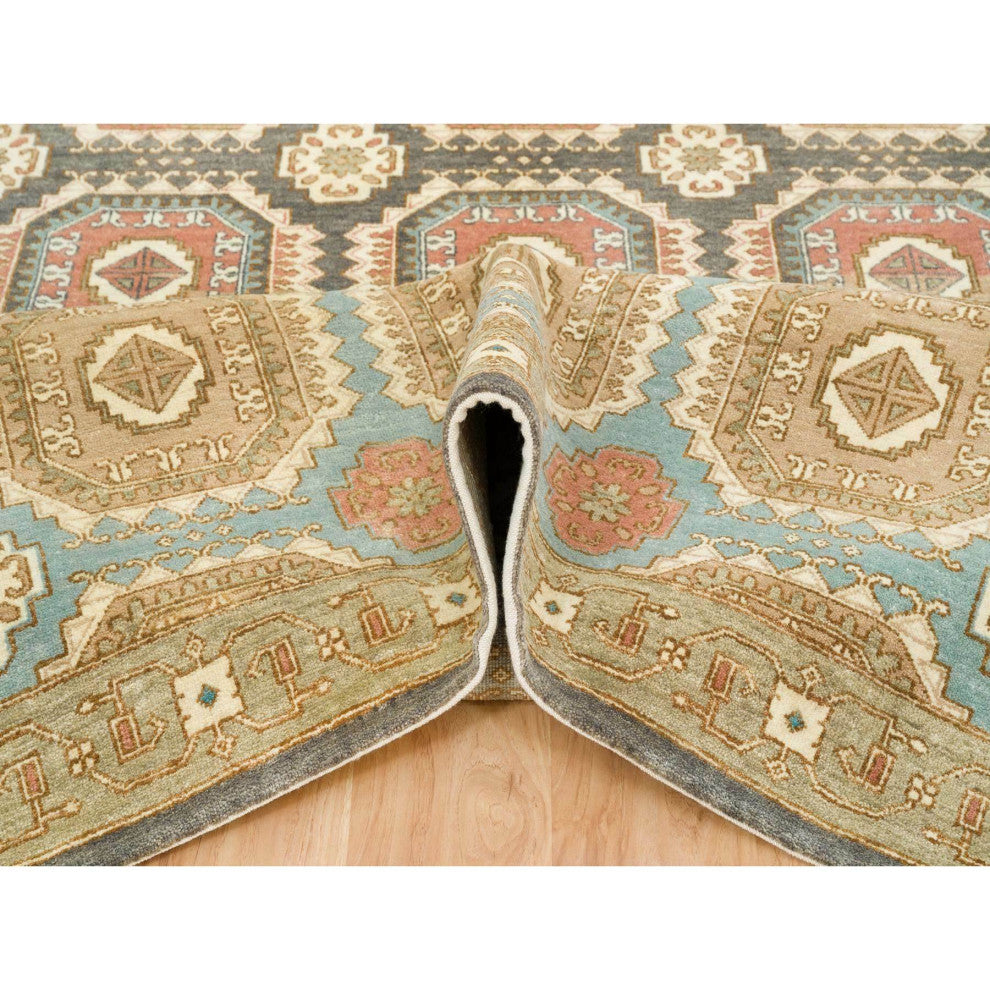 Hand Knotted Wool Caucasian Gul Motifs Distinct Abrash Oriental Rug 9'1"x12'1"