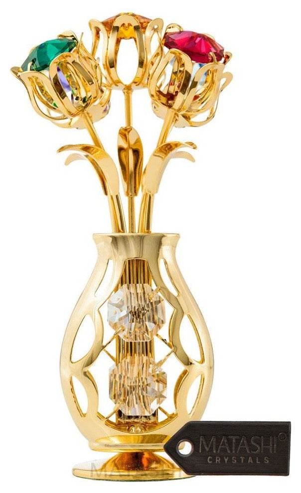 24k Gold Plated Flowers Bouquet and Vase