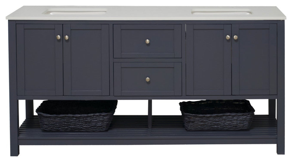 Kitchen Bath Collection Lakeshore 72" Double Vanity, Marine Gray, Engineered White