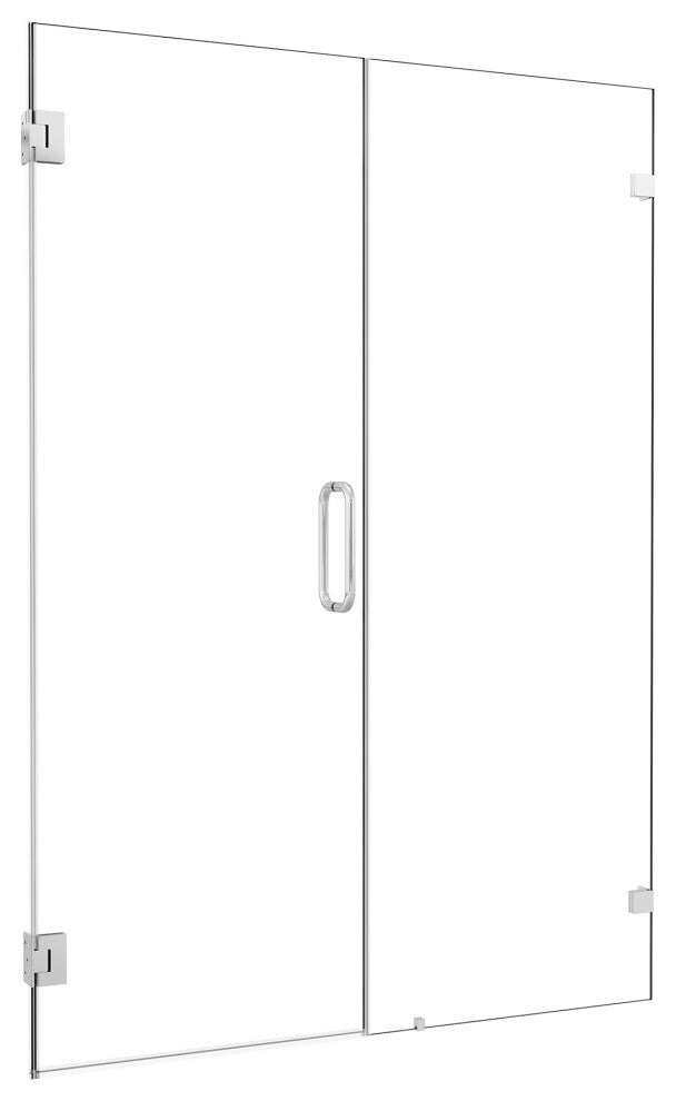 Roisin Frameless Hinged Shower Door, Clear Glass, Polished Chrome, 52"wx74"h