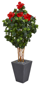 5" Hibiscus Artificial Tree, Slate Planter