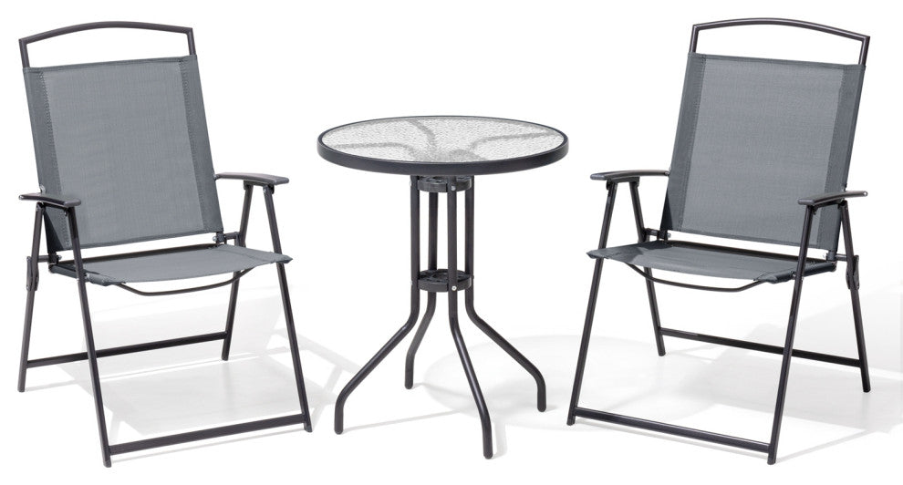 3-Piece Patio Bistro Set, Outdoor Folding Chairs and Table Set, Gray