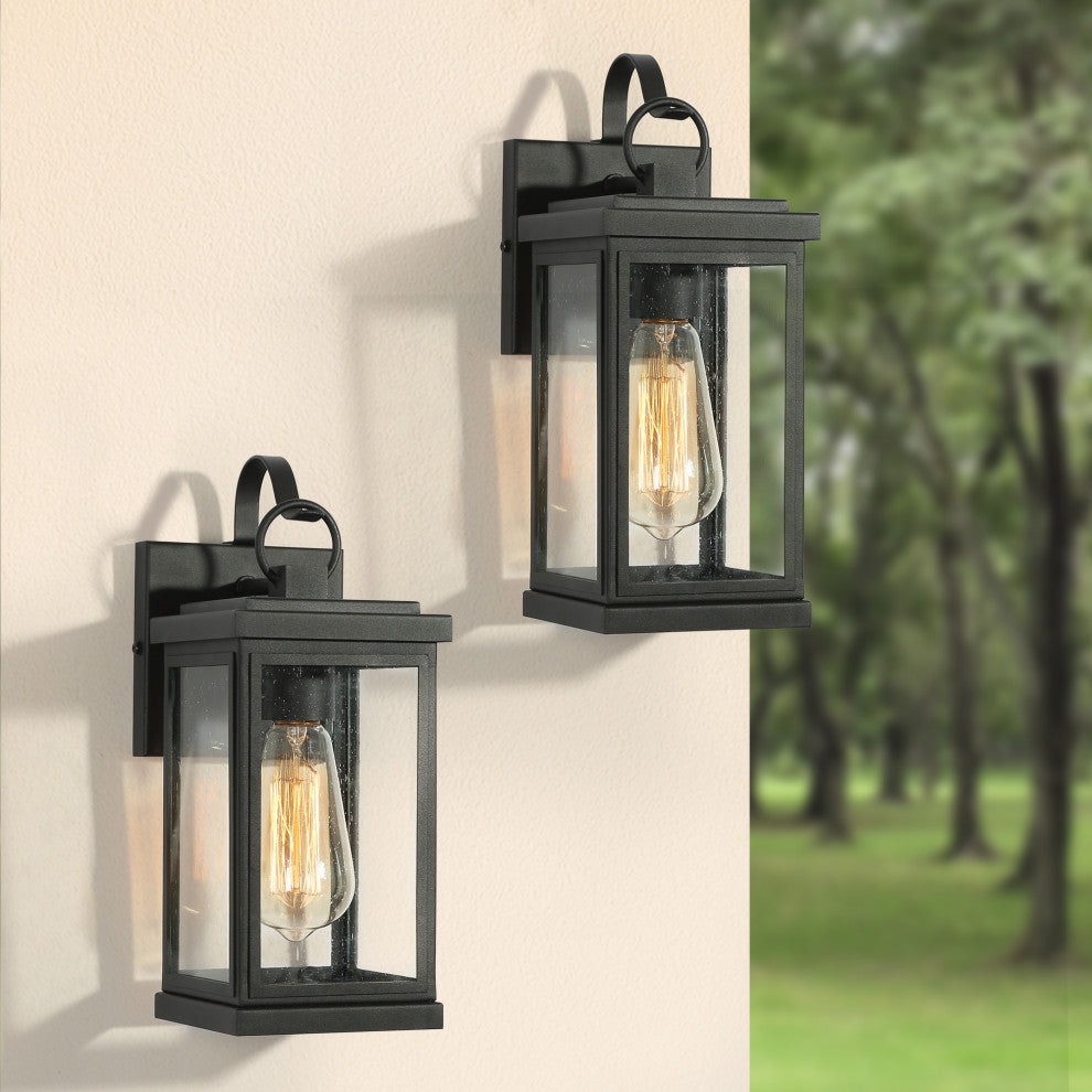 LNC 2pcs Modern 1-Light Black Outdoor Wall Light With Seeded Glass, Set of 2