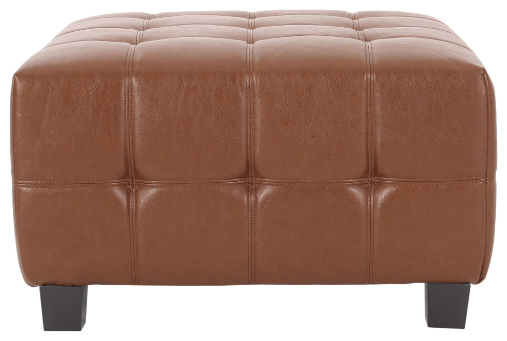 Littell Faux Leather 4 Seater Sofa, Chaise Sectional, Ottoman, Cognac + Dark Bro