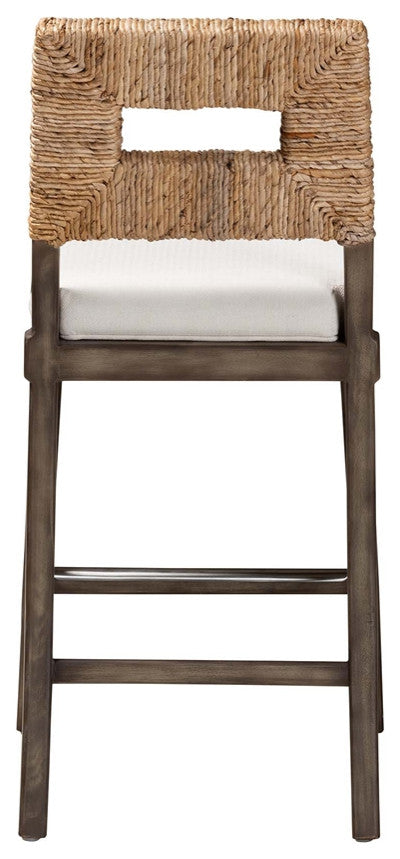Modern Bohemian Dark Brown Finished and Natural Rattan Counter Stool