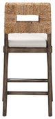 Modern Bohemian Dark Brown Finished and Natural Rattan Counter Stool