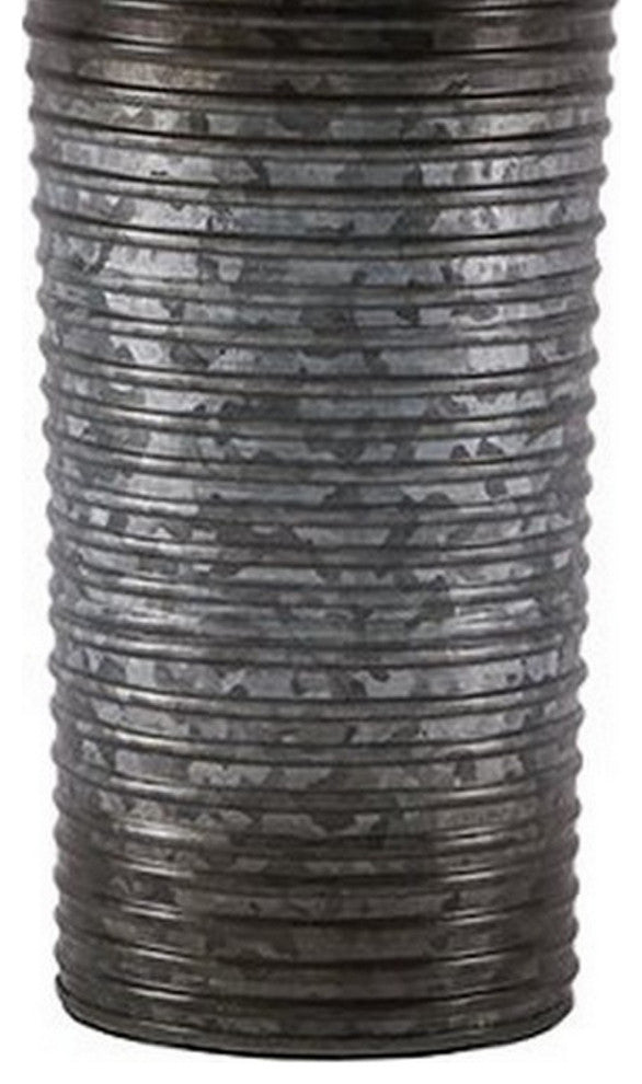 Ribbed Design Metal Body Table Lamp with Tapered Fabric Shade,Set of 2,Gray