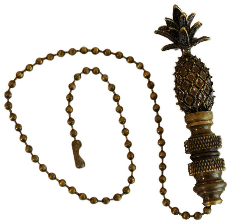 Tall Pineapple Ceiling Fan Pull, 2.5"h with 12" Antiqued Brass Chain