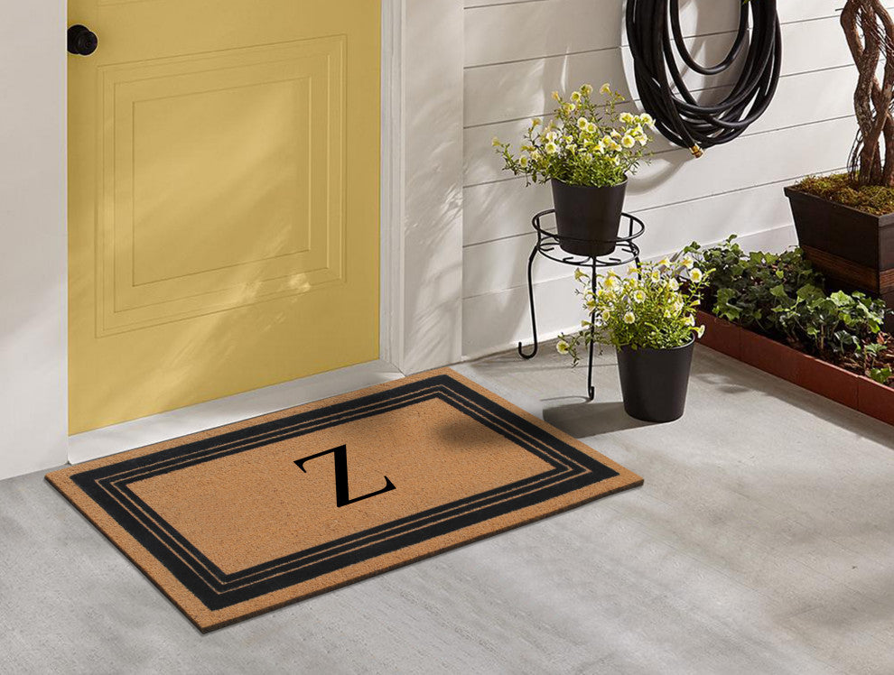 A1HC Natural Coir Monogrammed Entrance Flock Outdoor Durable Doormat 24" X 39",