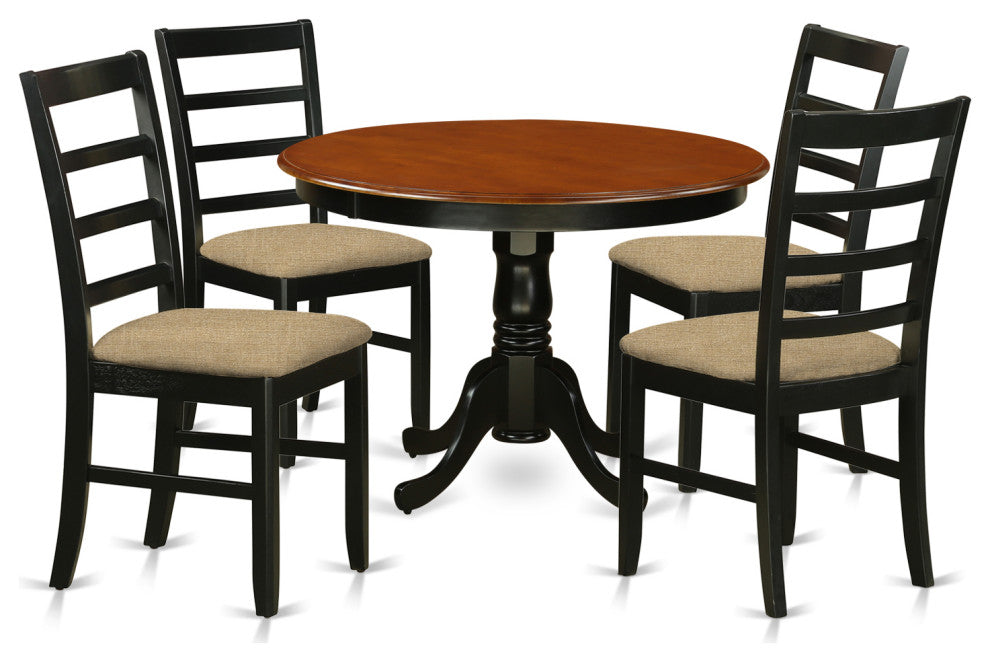 5 Pc Set With A Kitchen Table And 4 Linen Dinette Chairs In Black And Cherry