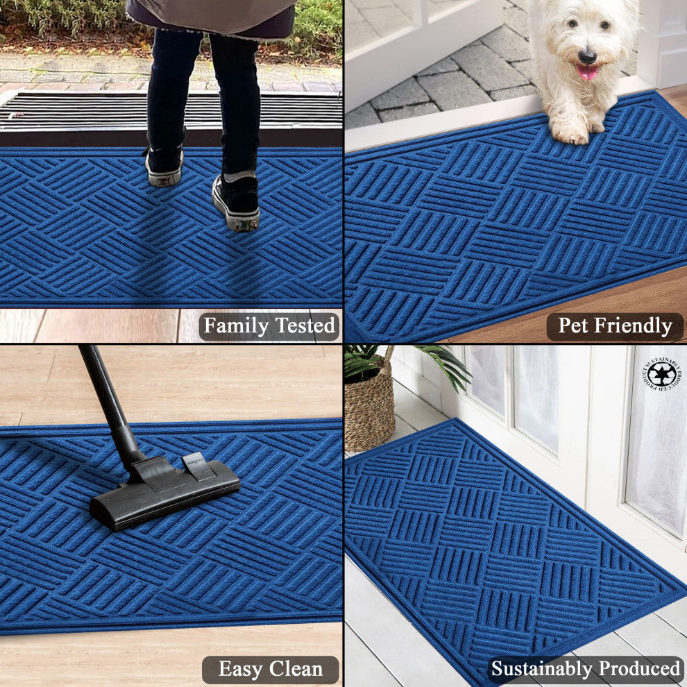 A1HC Superior Absorbant Polypropylene Doormat, Blue Checkered, 18"x30"
