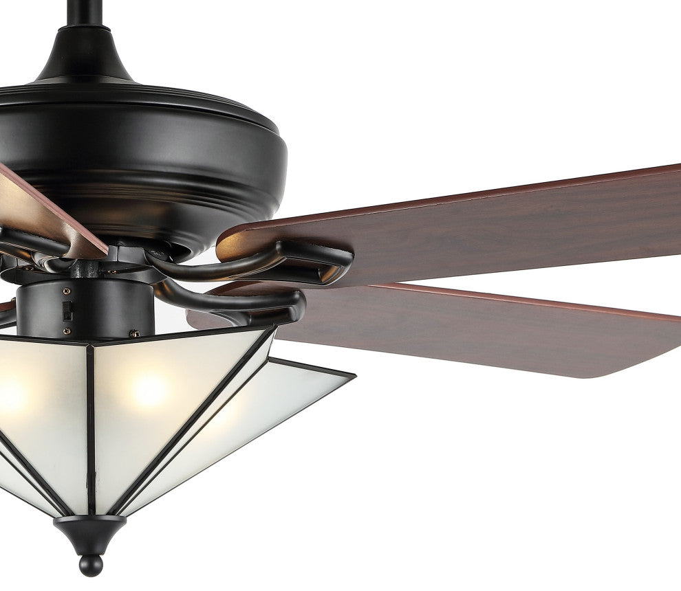 Moravia 52" 5-Light Farmhouse Rustic Shade LED Ceiling Fan With Remote, Black