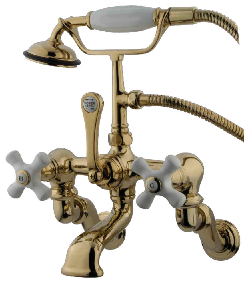 Kingston Brass Wall Mount Clawfoot Tub Faucet With Hand Shower, Polished Brass