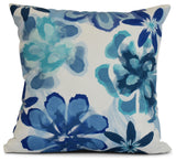 16x16" Floral Outdoor Pillow, Blue