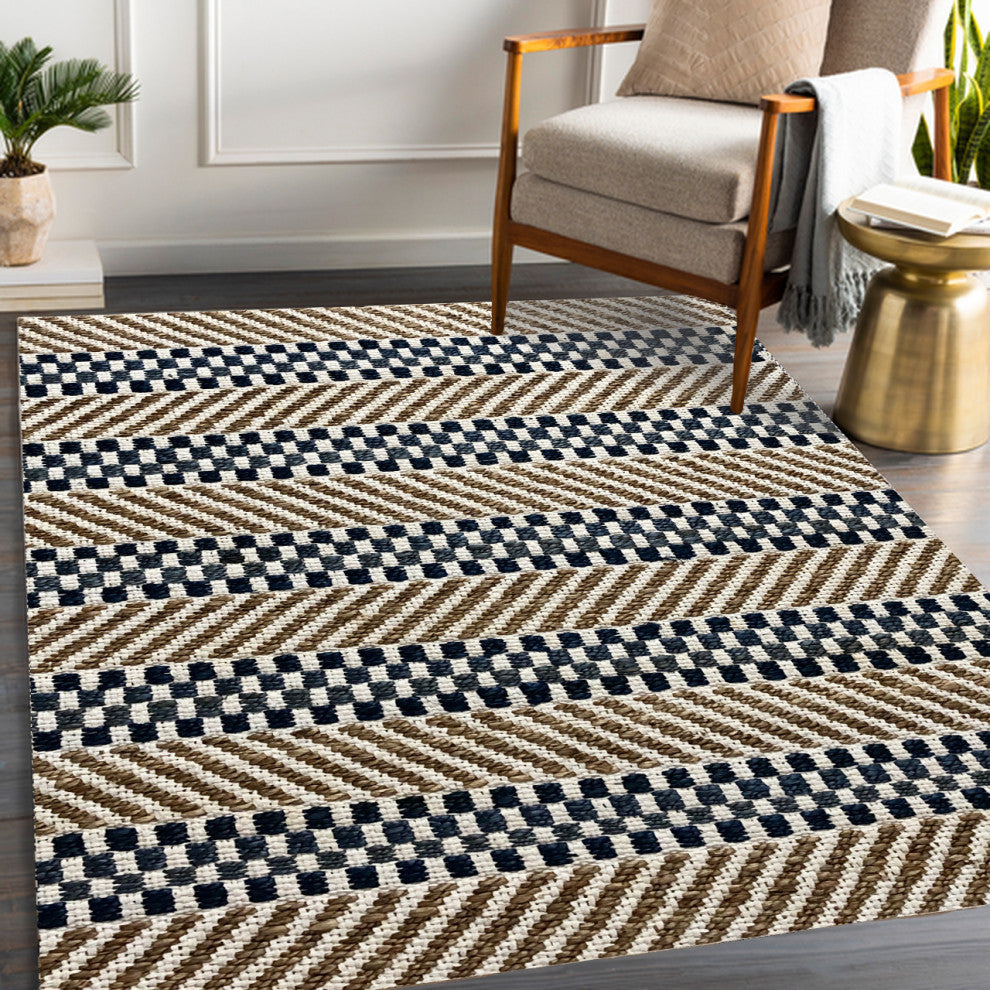 5" x 7" Brown and Navy Striped Area Rug