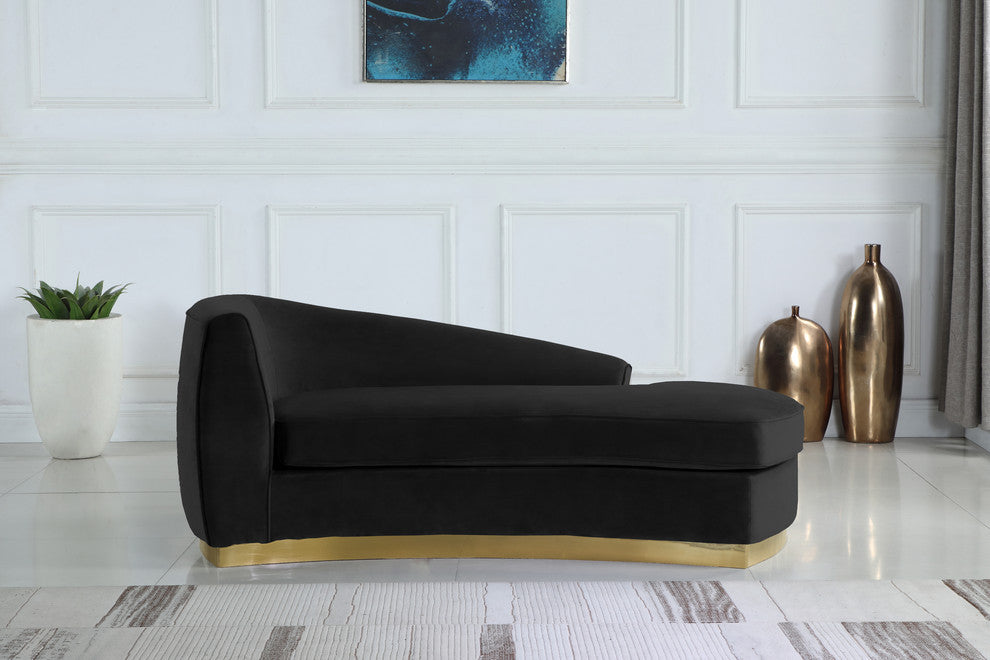 Julian Velvet Upholstered Chaise, Black, Gold Base