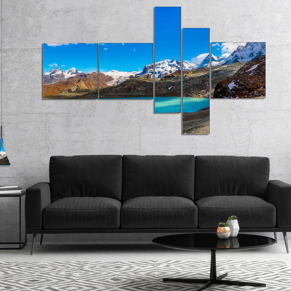 Alps Mountain Fountain, Photography Canvas Art Print, 60"x32", 5 panels