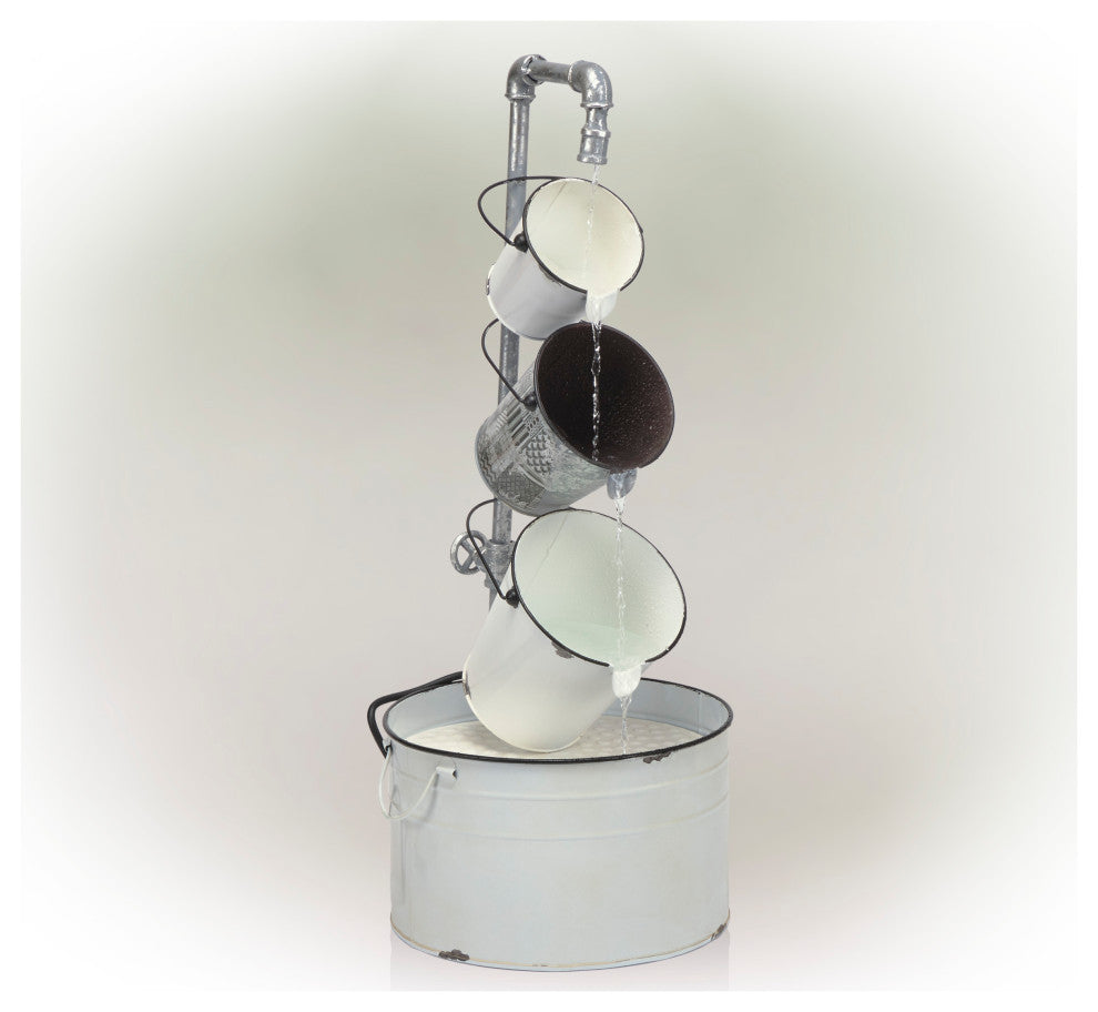 Rustic Cream White Metal Pails Fountain