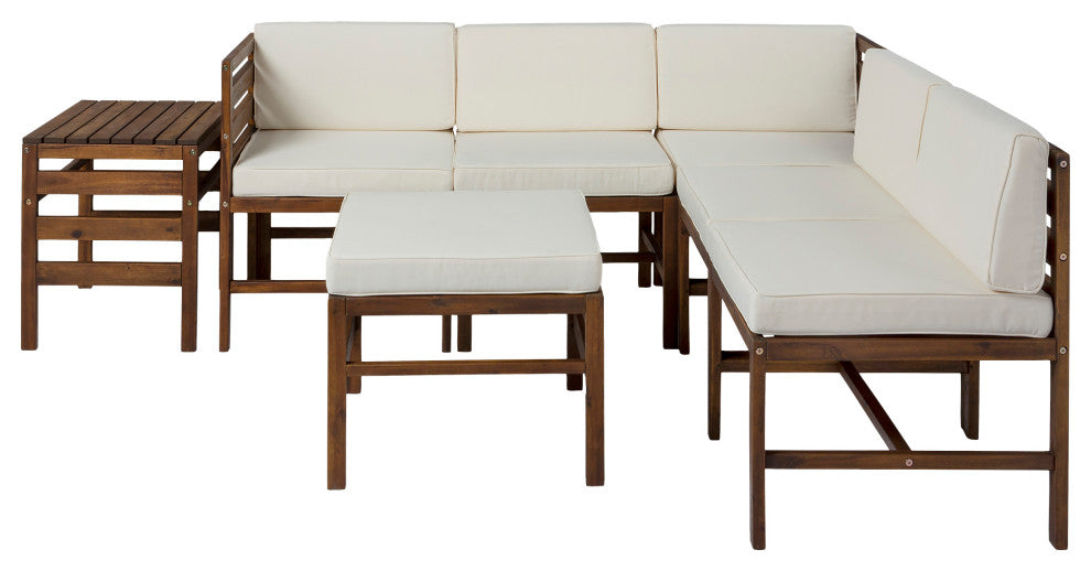 7-Piece Modular Acacia - 5 seat, Ottoman, and Side Table - Dark Brown