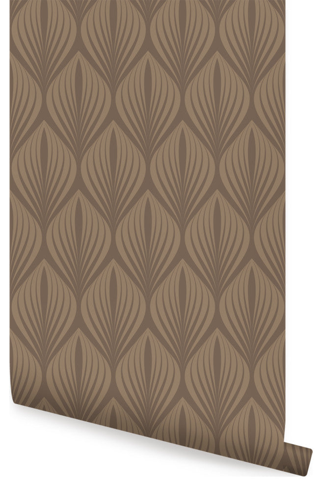 Elegant Modern Leaves Peel and Stick Vinyl Wallpaper, Brown, 24"w X 60"h