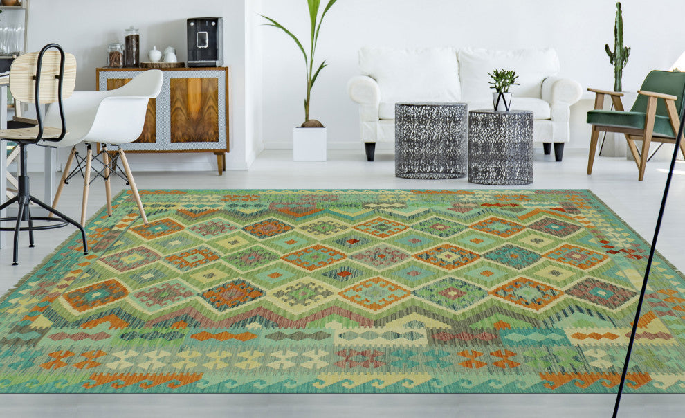 Sangat Kilim Talihah Green/Blue Rug, 6'10x9'8
