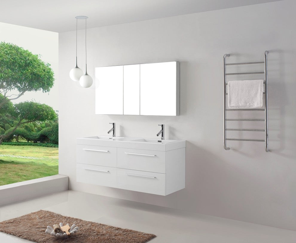Finley 54" Double Bathroom Vanity Set, Gloss White, Polished Chrome Faucet