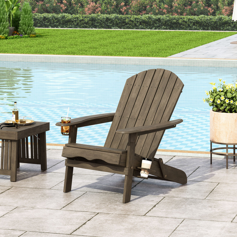 Yadiel Outdoor Acacia Wood Folding Adirondack Chair, Gray