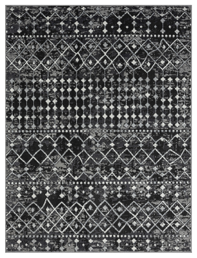 Hannah Moroccan Area Rug/Runner, Charcoal Grey, 3' x 8' Runner