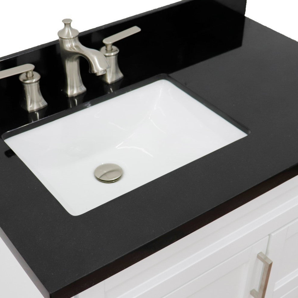 37" Single Sink Vanity, White Finish With Black Galaxy Granite