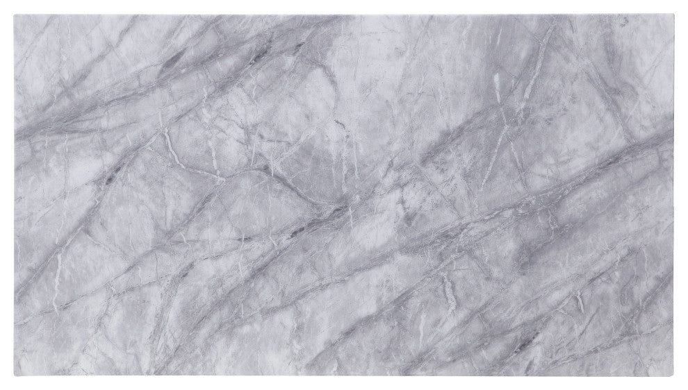 Satinka Coffee Table, Light Gray Printed Faux Marble and Mirrored Silver Finish